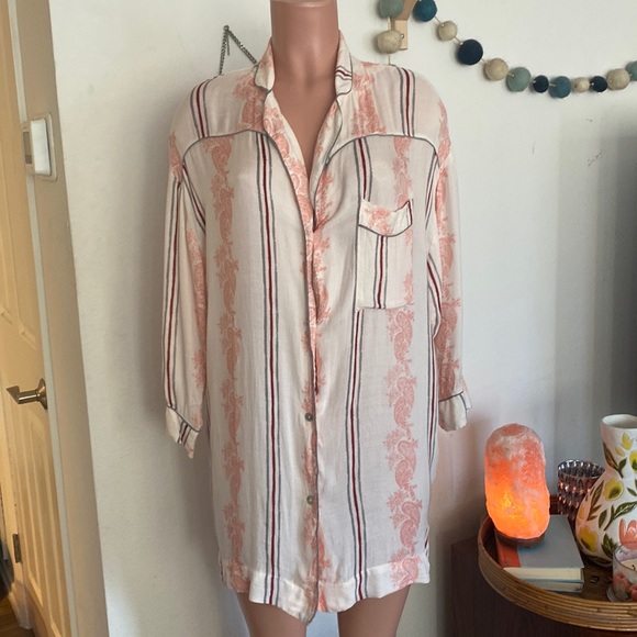 Free People paisley stripe pajama style tunic Top - Picture 1 of 6